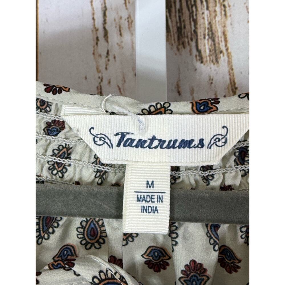 Tantrums, Cream Floral Border Peasant Top w/Blue and Gold Accents. Size Medium. - Picture 3 of 6